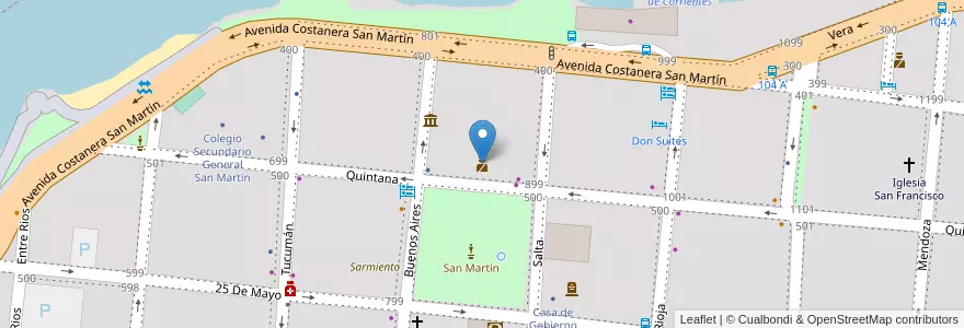 Mapa de ubicacion de Jefatura de policia de Corrientes en アルゼンチン, コリエンテス州, Departamento Capital, Corrientes.