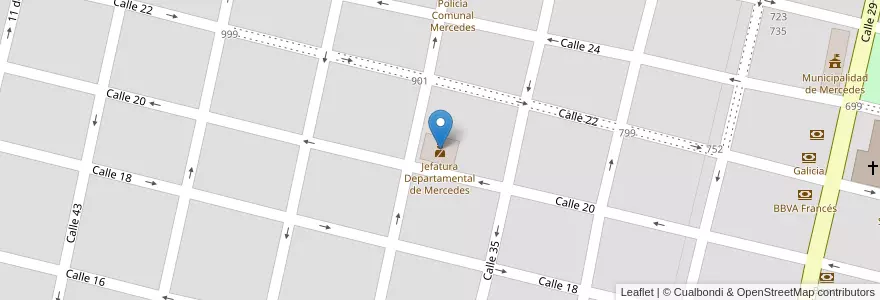 Mapa de ubicacion de Jefatura Departamental de Mercedes en Argentinië, Buenos Aires, Partido De Mercedes, Mercedes.