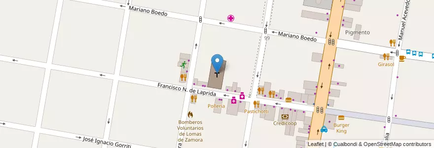 Mapa de ubicacion de Jesucristo es el Senor Iglesia Universal del Reino de Dios en アルゼンチン, ブエノスアイレス州, Partido De Lomas De Zamora, Lomas De Zamora.
