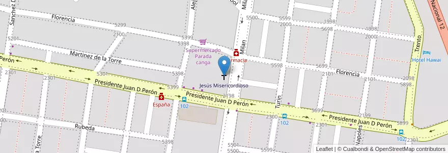 Mapa de ubicacion de Jesús Misericordioso en アルゼンチン, コリエンテス州, Departamento Capital, Corrientes, Corrientes.
