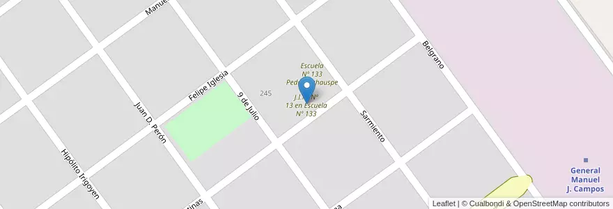 Mapa de ubicacion de J.I.N. Nº 13 en Escuela Nº 133 en アルゼンチン, ラ・パンパ州, Departamento Guatraché, Municipio De General Manuel J. Campos, General Manuel J. Campos.