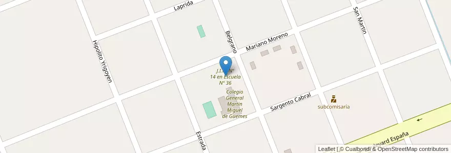 Mapa de ubicacion de J.I.N. Nº 14 en Escuela Nº 36 en 阿根廷, La Pampa, Departamento Quemú Quemú, Municipio De Miguel Cané, Miguel Cané.