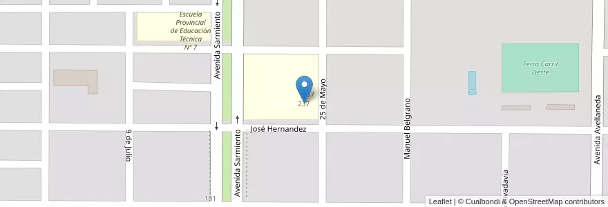 Mapa de ubicacion de J.I.N. Nº 16 en Escuela Nº 196 en 阿根廷, La Pampa, Departamento Chapaleufú, Municipio De Intendente Alvear, Intendente Alvear.