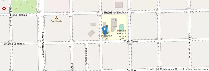 Mapa de ubicacion de J.I.N. Nº 16 en Escuela Nº 20 en アルゼンチン, ラ・パンパ州, Departamento Chapaleufú, Municipio De Bernardo Larroudé.