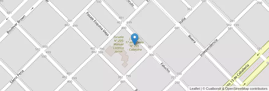 Mapa de ubicacion de J.I.N. Nº 17 en Escuela Nº 205 - Cabecera - en アルゼンチン, ラ・パンパ州, Departamento Toay, Municipio De Toay, Toay.