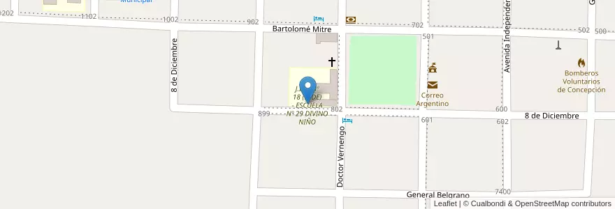 Mapa de ubicacion de J.I.N. Nº 18 (SEDE) - ESCUELA Nº 29 DIVINO NIÑO en アルゼンチン, コリエンテス州, Departamento Concepción, Municipio De Concepción.