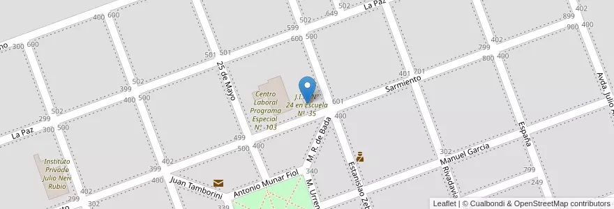Mapa de ubicacion de J.I.N. Nº 24 en Escuela Nº  35 en アルゼンチン, ラ・パンパ州, Departamento Catriló, Municipio De Lonquimay, Lonquimay.