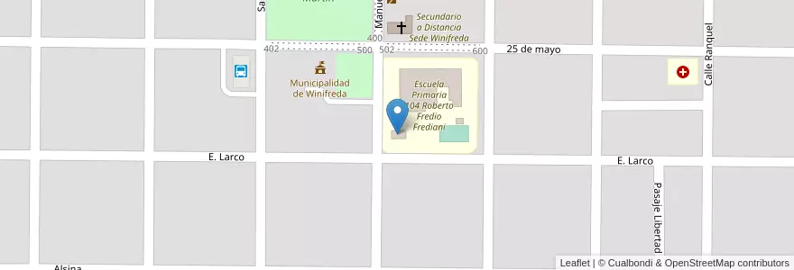 Mapa de ubicacion de J.I.N. Nº 31 en Escuela Nº 104 en 아르헨티나, La Pampa, Departamento Conhelo, Municipio De Winifreda.