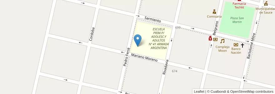 Mapa de ubicacion de J.I.N. Nº 36 PRIMERAS HUELLAS (SEDE) - ESCUELA Nº 143 en 아르헨티나, Corrientes, Departamento Sauce, Municipio De Sauce.