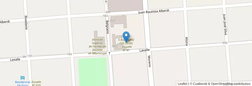 Mapa de ubicacion de J.I.N. Nº 5 ROJHAIJHU CUI (SEDE) - Escuela Nº 81 en アルゼンチン, コリエンテス州, Departamento Mburucuyá, Municipio De Mburucuyá.
