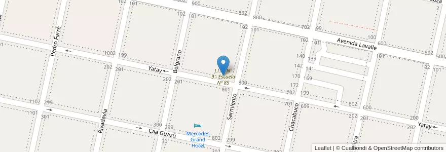 Mapa de ubicacion de J.I.N. Nº 9 - Escuela Nº 85 en الأرجنتين, Corrientes, Departamento Mercedes, Municipio De Mercedes.
