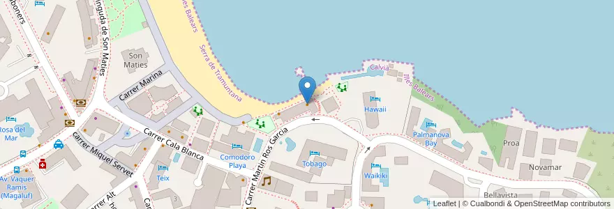 Mapa de ubicacion de JJ's Sports Lounge en Sepanyol, Kepulauan Balearic, España (Mar Territorial), Serra De Tramuntana, Kepulauan Balearic, Calvià.
