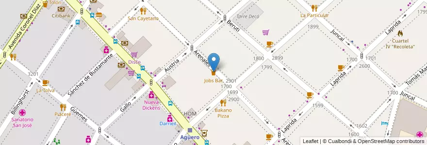 Mapa de ubicacion de Jobs Bar, Recoleta en Arjantin, Ciudad Autónoma De Buenos Aires, Comuna 2, Buenos Aires.