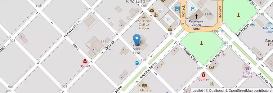Mapa de ubicacion de Jockey Club Villa Elisa en アルゼンチン, エントレ・リオス州, Departamento Colón, Distrito Segundo, Villa Elisa, Villa Elisa.