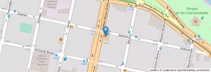 Mapa de ubicacion de Johnny b good en アルゼンチン, サンタフェ州, Departamento Rosario, Municipio De Rosario, ロサリオ.
