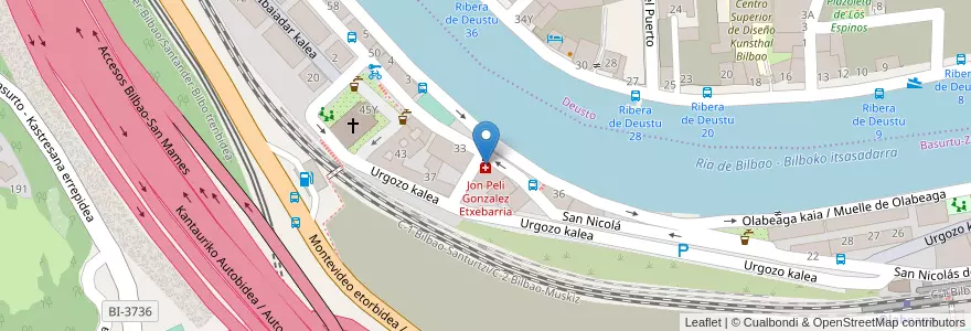 Mapa de ubicacion de Jon Peli Gonzalez Etxebarria en España, Euskadi, Bizkaia, Bilboaldea, Bilbao.
