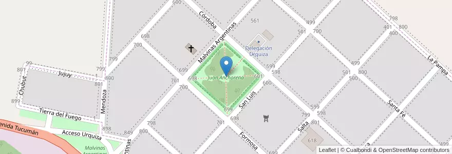 Mapa de ubicacion de Juan Anchorena en Argentinië, Buenos Aires, Partido De Pergamino, Urquiza.
