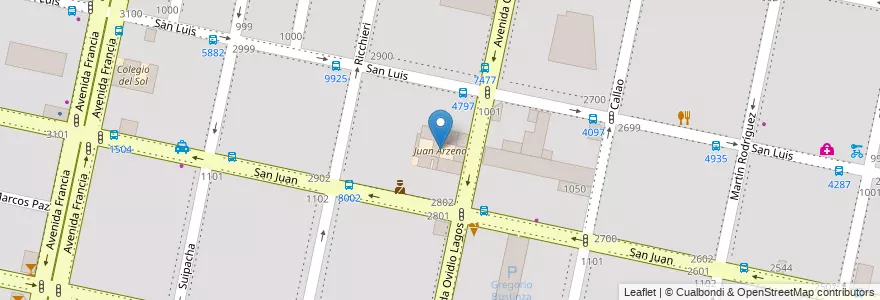 Mapa de ubicacion de Juan Arzeno en الأرجنتين, سانتا في, Departamento Rosario, Municipio De Rosario, روساريو.