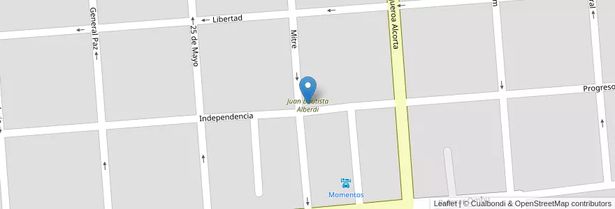 Mapa de ubicacion de Juan Bautista Alberdi en 아르헨티나, Córdoba, Departamento Unión, Pedanía Bell Ville, Municipio De Bell Ville, Bell Ville.
