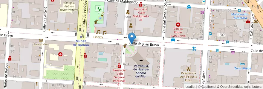 Mapa de ubicacion de JUAN BRAVO, CALLE, DE,S/N en اسپانیا, بخش خودمختار مادرید, بخش خودمختار مادرید, Área Metropolitana De Madrid Y Corredor Del Henares, مادرید.
