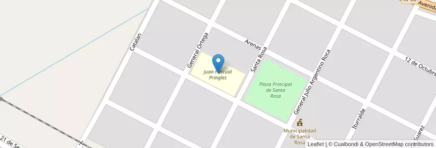 Mapa de ubicacion de Juan Pascual Pringles en Arjantin, Şili, Mendoza, Departamento Santa Rosa, Distrito Ciudad De Santa Rosa.