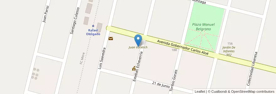 Mapa de ubicacion de Juan Vucetich en Arjantin, Buenos Aires, Partido De Rojas.