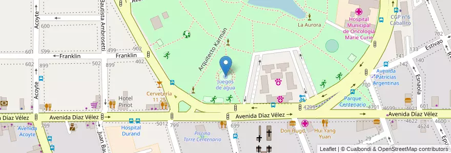 Mapa de ubicacion de Juegos de agua, Caballito en Argentinië, Ciudad Autónoma De Buenos Aires, Buenos Aires, Comuna 6.