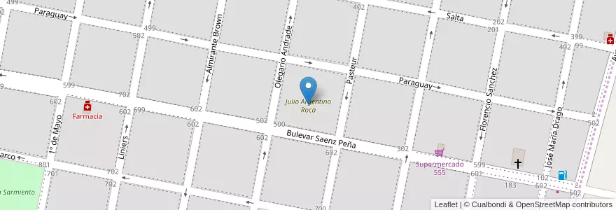 Mapa de ubicacion de Julio Argentino Roca en Arjantin, Córdoba, Departamento San Justo, Pedanía Juárez Celman, Municipio De San Francisco, San Francisco.
