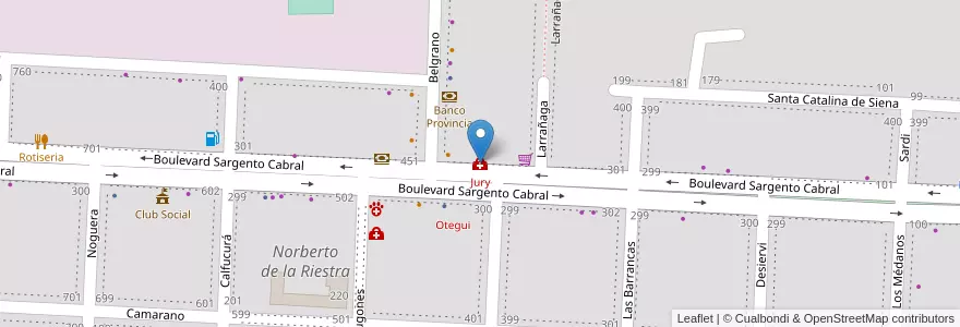Mapa de ubicacion de Jury en Arjantin, Buenos Aires, Partido De Veinticinco De Mayo, Norberto De La Riestra.