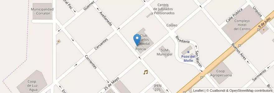 Mapa de ubicacion de Juzgado en Аргентина, Кордова, Departamento Río Segundo, Pedanía Calchín, Municipio De Pozo Del Molle, Pozo Del Molle.