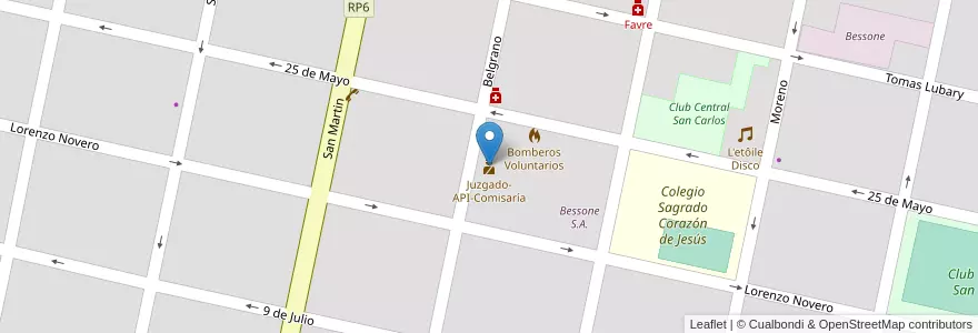 Mapa de ubicacion de Juzgado-API-Comisaría en آرژانتین, سانتافه, Departamento Las Colonias, San Carlos Centro, San Carlos Centro.