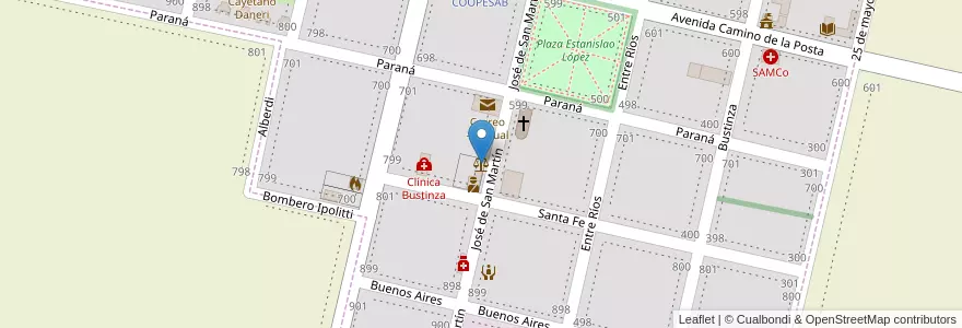 Mapa de ubicacion de Juzgado Comunal en Argentinië, Santa Fe, Departamento Iriondo, Municipio De Bustinza, Bustinza.