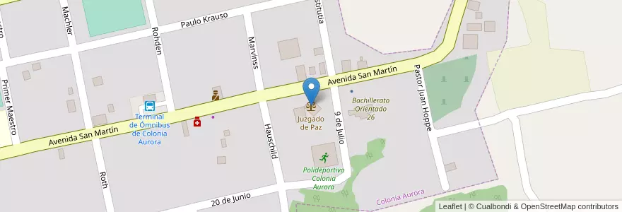 Mapa de ubicacion de Juzgado de Paz en الأرجنتين, Misiones, Departamento Veinticinco De Mayo, Municipio De Colonia Aurora, Colonia Aurora.