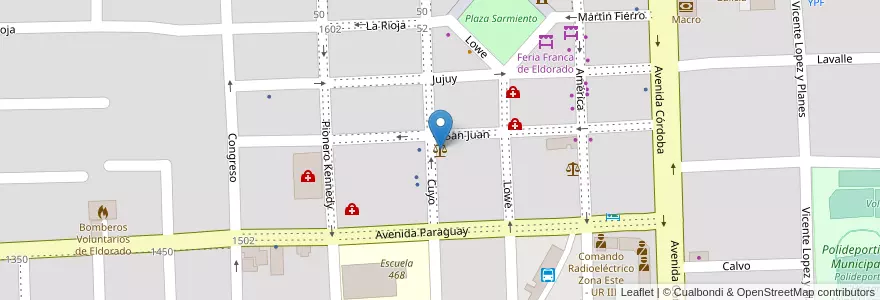 Mapa de ubicacion de Juzgado de Paz en 阿根廷, Misiones, Departamento Eldorado, Municipio De Eldorado, Eldorado.