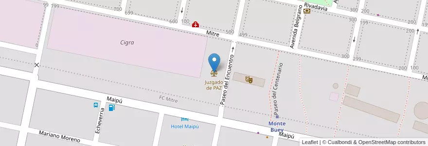 Mapa de ubicacion de Juzgado de PAZ en Аргентина, Кордова, Departamento Marcos Juárez, Pedanía Saladillo, Municipio De Monte Buey, Monte Buey.