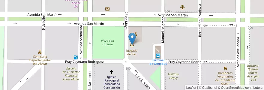 Mapa de ubicacion de Juzgado de Paz en 阿根廷, La Pampa, Departamento Chapaleufú, Municipio De Intendente Alvear, Intendente Alvear.