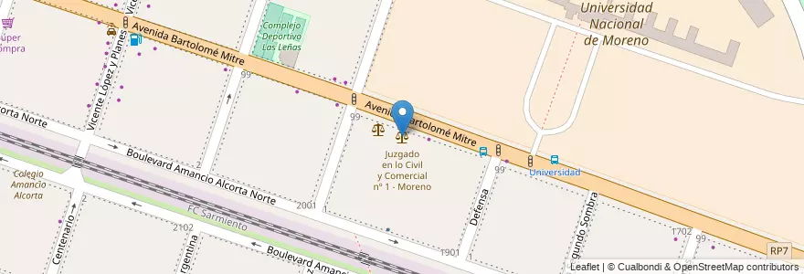 Mapa de ubicacion de Juzgado en lo Civil y Comercial nº 1 - Moreno en Argentinië, Buenos Aires, Partido De Moreno, Moreno.