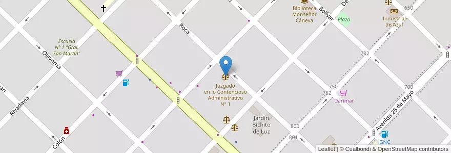 Mapa de ubicacion de Juzgado en lo Contencioso Administrativo N° 1 en アルゼンチン, ブエノスアイレス州, Partido De Azul.
