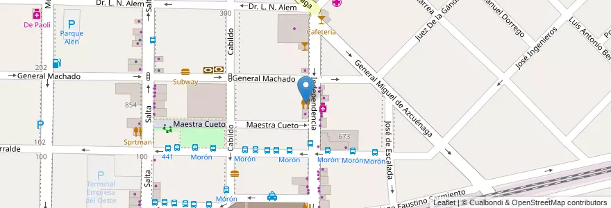 Mapa de ubicacion de Kacho's Bar en アルゼンチン, ブエノスアイレス州, Partido De Morón, Morón.