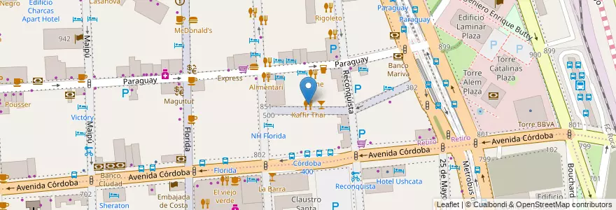 Mapa de ubicacion de Kaffir Thai, Retiro en 阿根廷, Ciudad Autónoma De Buenos Aires, Comuna 1, 布宜诺斯艾利斯.
