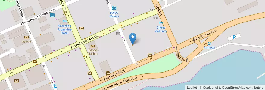 Mapa de ubicacion de Kalma Restó en アルゼンチン, Departamento Ushuaia, チリ, ティエラ・デル・フエゴ州, Ushuaia.