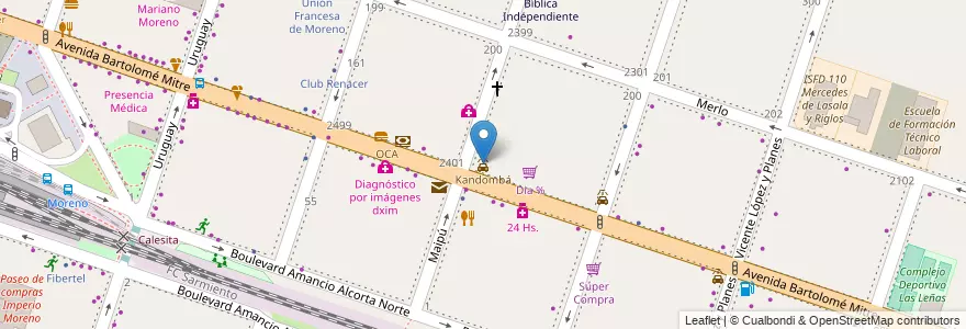 Mapa de ubicacion de Kandombá en 阿根廷, 布宜诺斯艾利斯省, Partido De Moreno, Moreno.