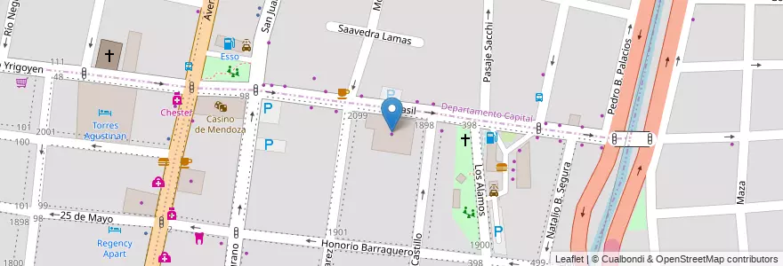 Mapa de ubicacion de Katsuda en Arjantin, Mendoza, Şili, Godoy Cruz, Departamento Capital, Distrito Ciudad De Godoy Cruz, Ciudad De Mendoza.