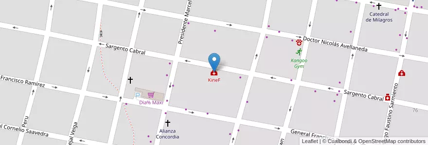 Mapa de ubicacion de KineF en アルゼンチン, エントレ・リオス州, Departamento Concordia, Distrito Suburbios, Concordia, Concordia.