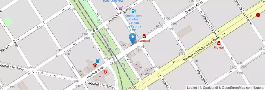 Mapa de ubicacion de Kiosco Buenos Aires en Argentina, Santa Fe, Departamento Caseros, Municipio De Casilda, Casilda.