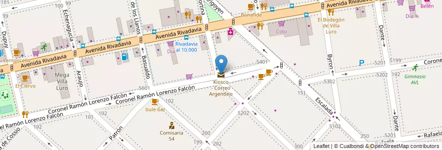Mapa de ubicacion de Kiosco - Correo Argentino, Villa Luro en アルゼンチン, Ciudad Autónoma De Buenos Aires, Comuna 9, ブエノスアイレス, Comuna 10.
