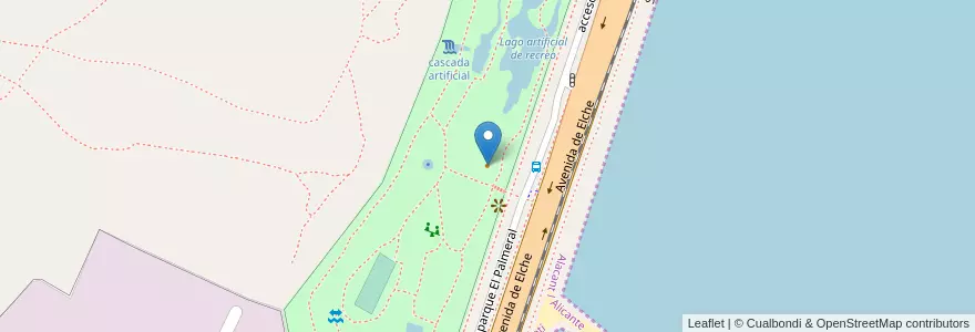 Mapa de ubicacion de kiosco del palmeral en 스페인, Comunitat Valenciana, Alacant / Alicante, L'Alacantí, Alacant / Alicante.