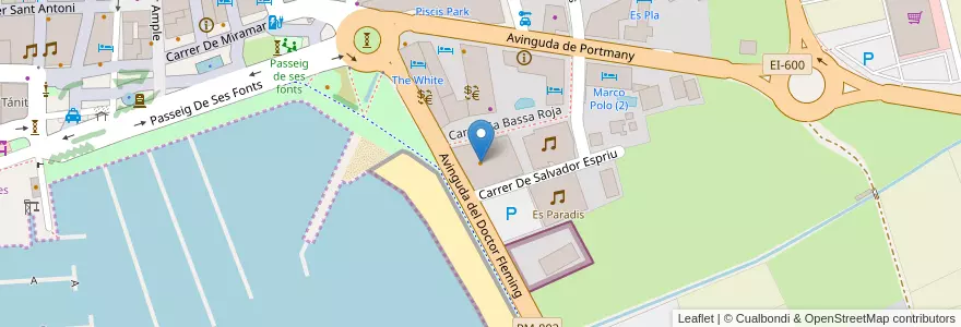 Mapa de ubicacion de Kiosk Bar Resturant en 西班牙, 巴利阿里群岛, España (Mar Territorial), 巴利阿里群岛, Eivissa, Sant Antoni De Portmany.