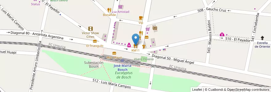 Mapa de ubicacion de KM11 en Arjantin, Buenos Aires, Partido De Tres De Febrero, Villa Bosch.