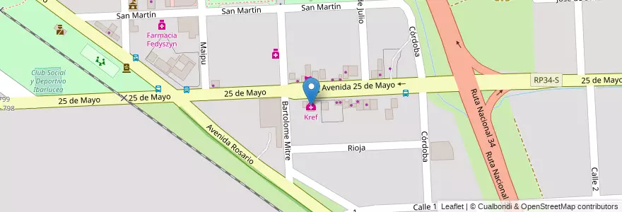 Mapa de ubicacion de Kref en Argentine, Santa Fe, Departamento Rosario, Municipio De Ibarlucea, Ibarlucea.